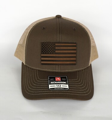 American Flag Trucker Hat Brown on Light Brown - image2